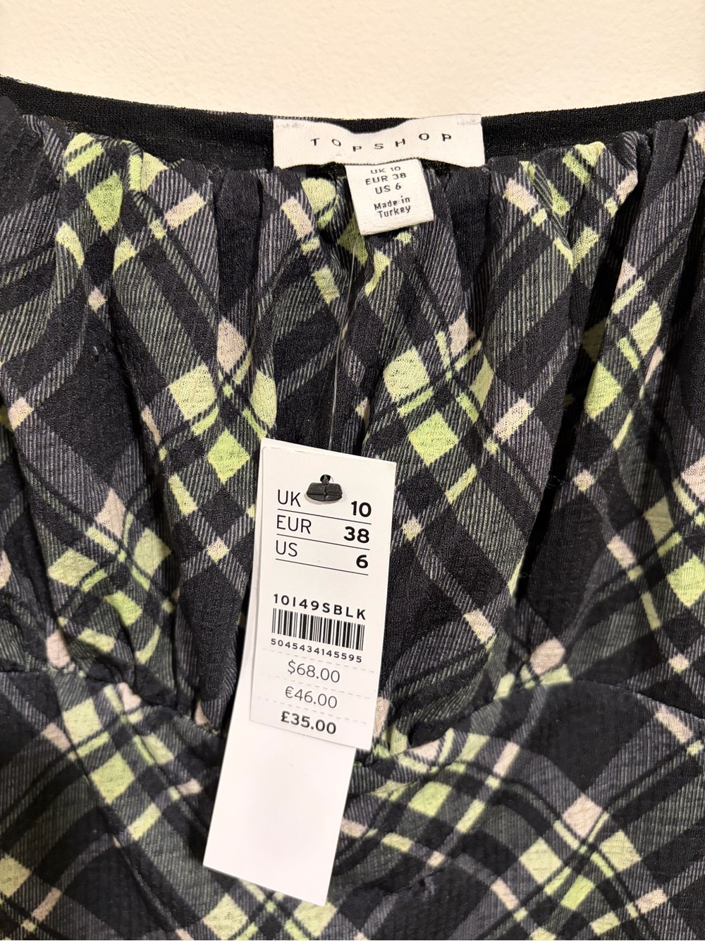 NWT Topshop Check Square Neck Puff Sleeve Midi Dress Women’s Size 6 Whimsigoth - Picture 3 of 8